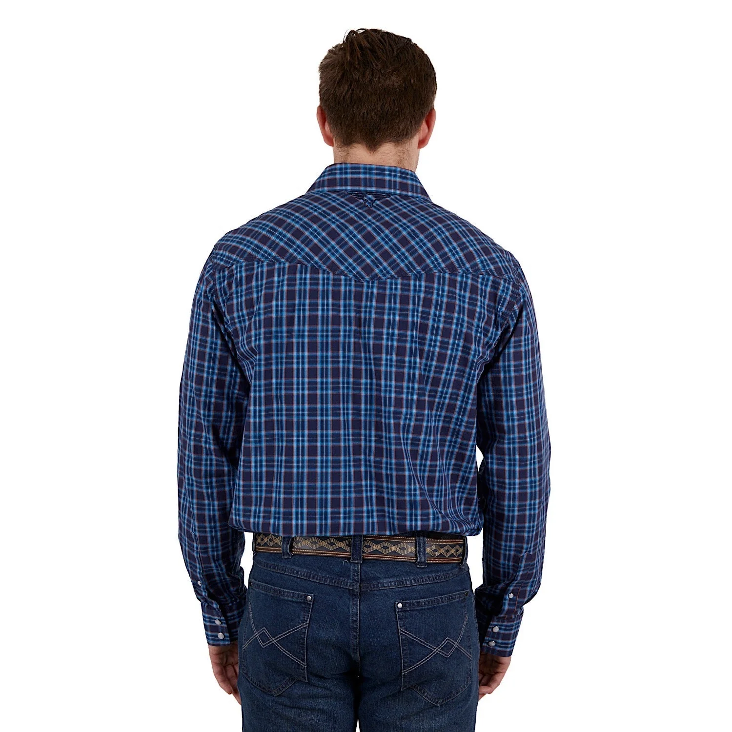 Pure Western Men's Rowan Check Western Shirt - Navy/Red - Image 3