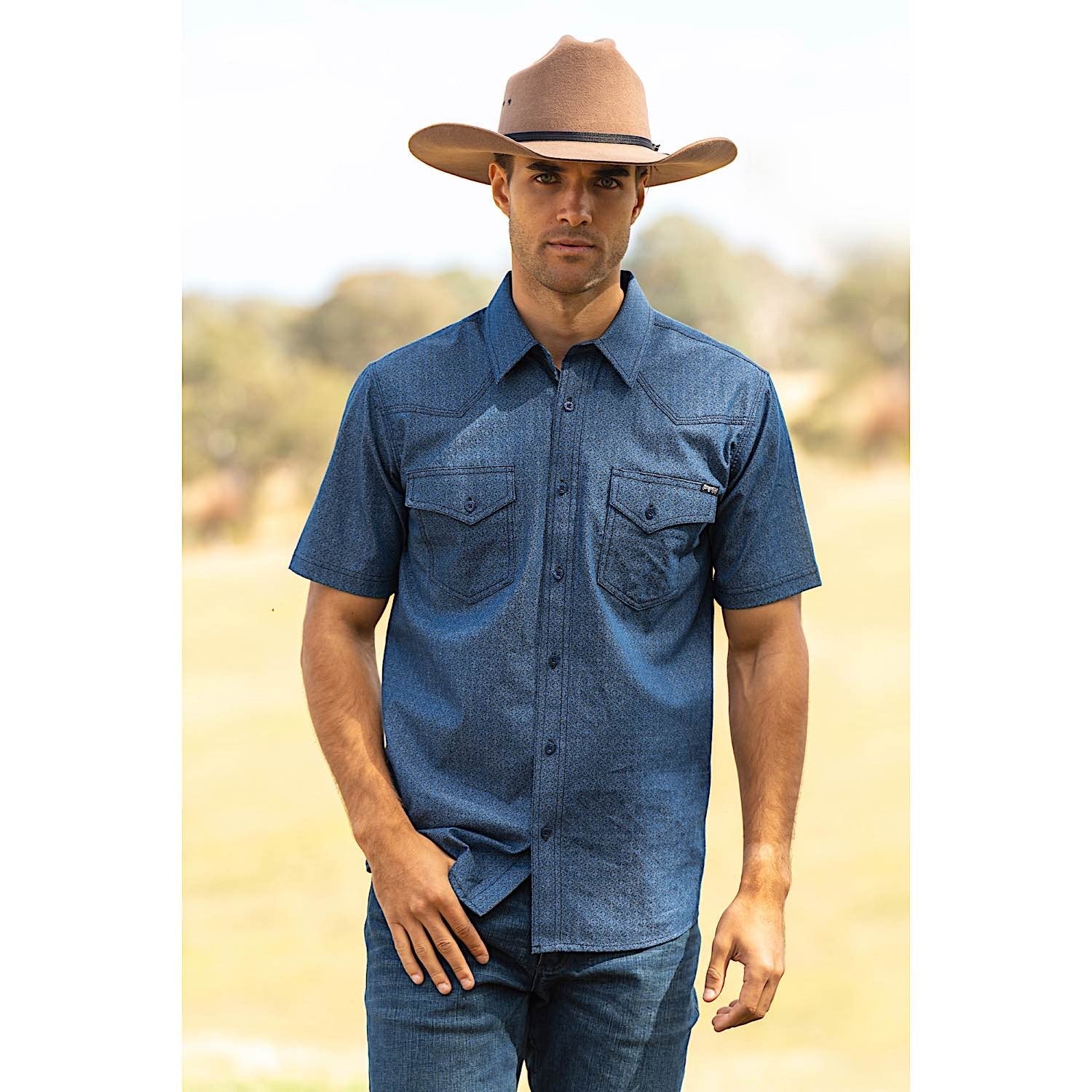 Pure Western Mens Steve S/S Shirt-Denim - Image 4