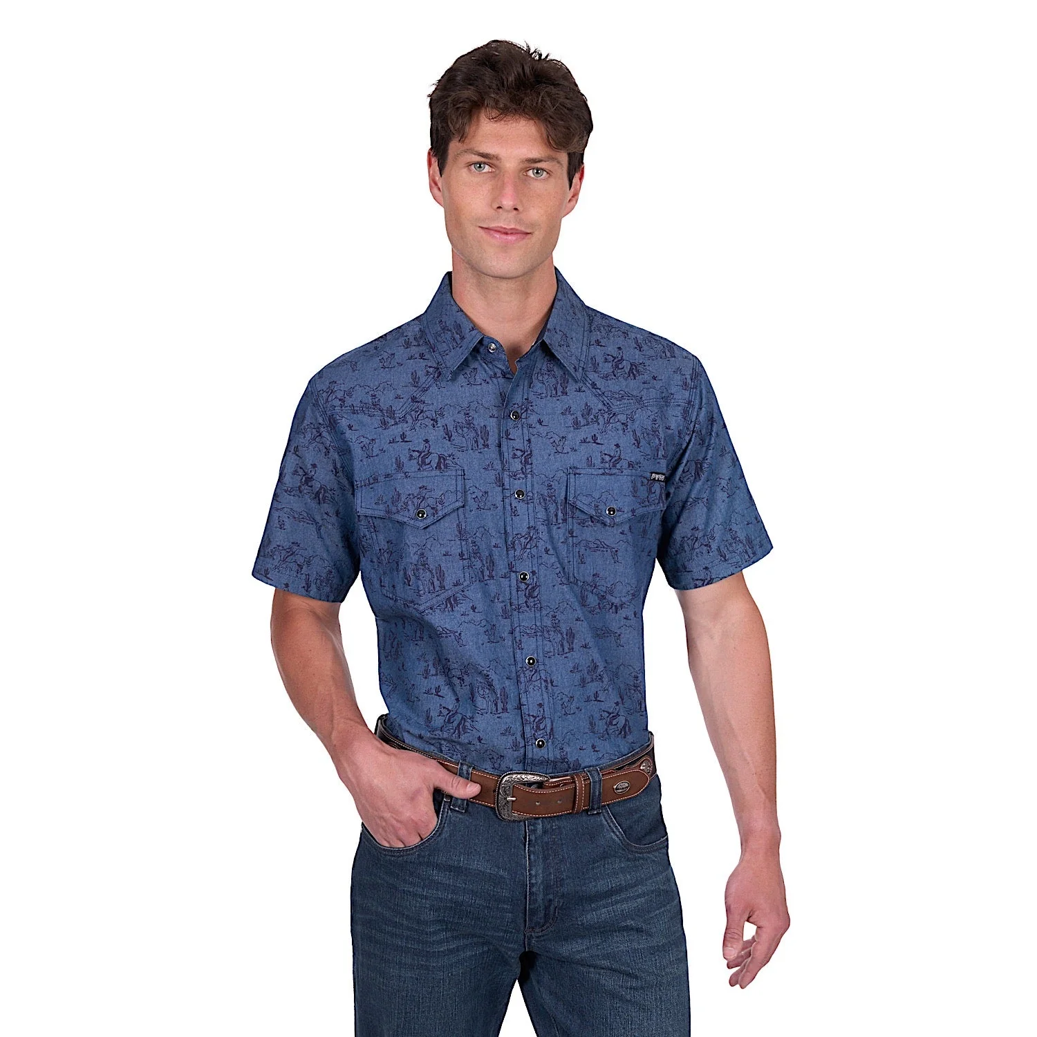 Pure Western Men's Travis Short Sleeve Shirt - Chambray