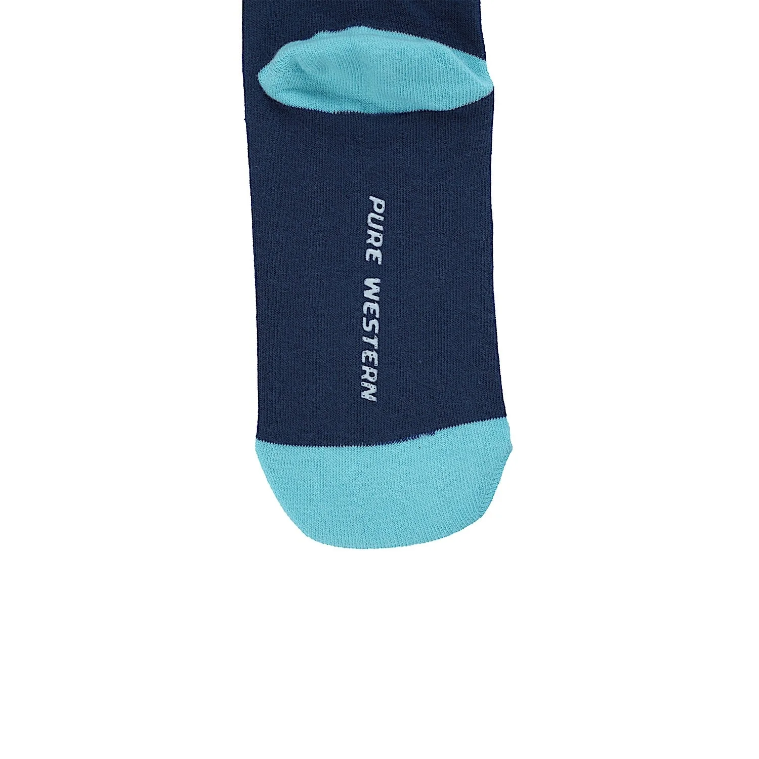Pure Western Kid's Crew Socks (Twin Pack) - Navy/Turquoise - Image 2