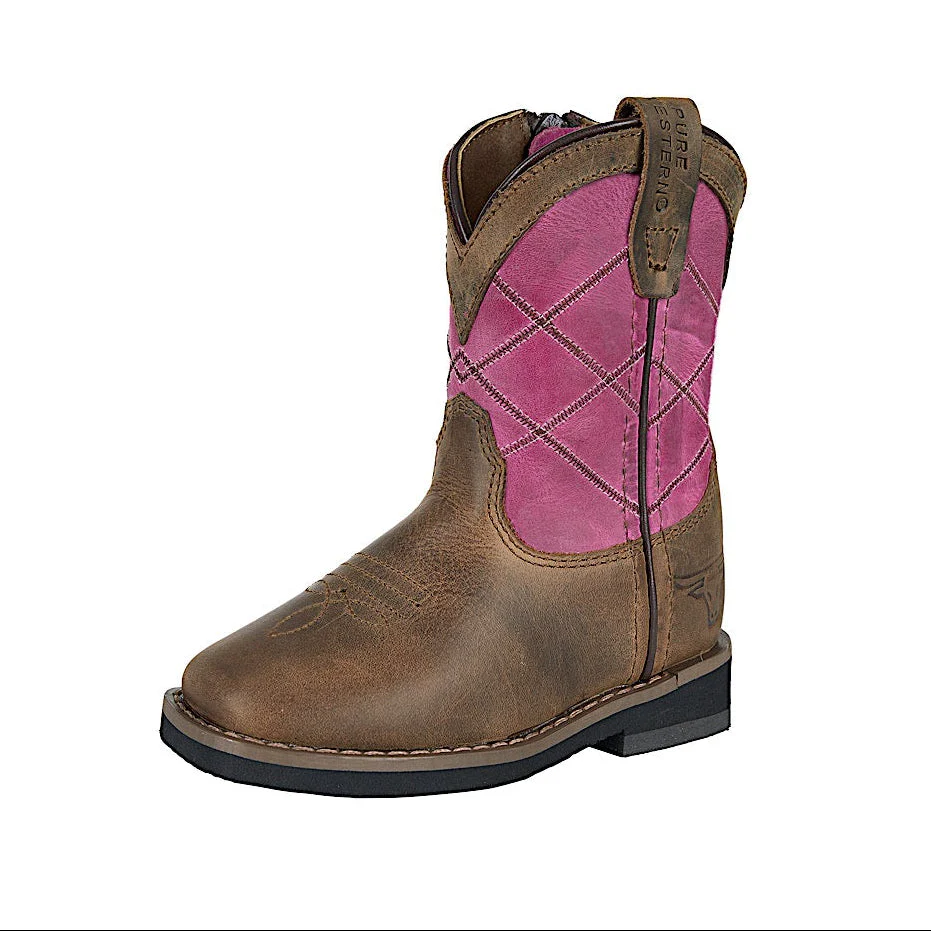 Pure Western Toddler and Children's Hattie Boot - Bark/Pink - Image 2
