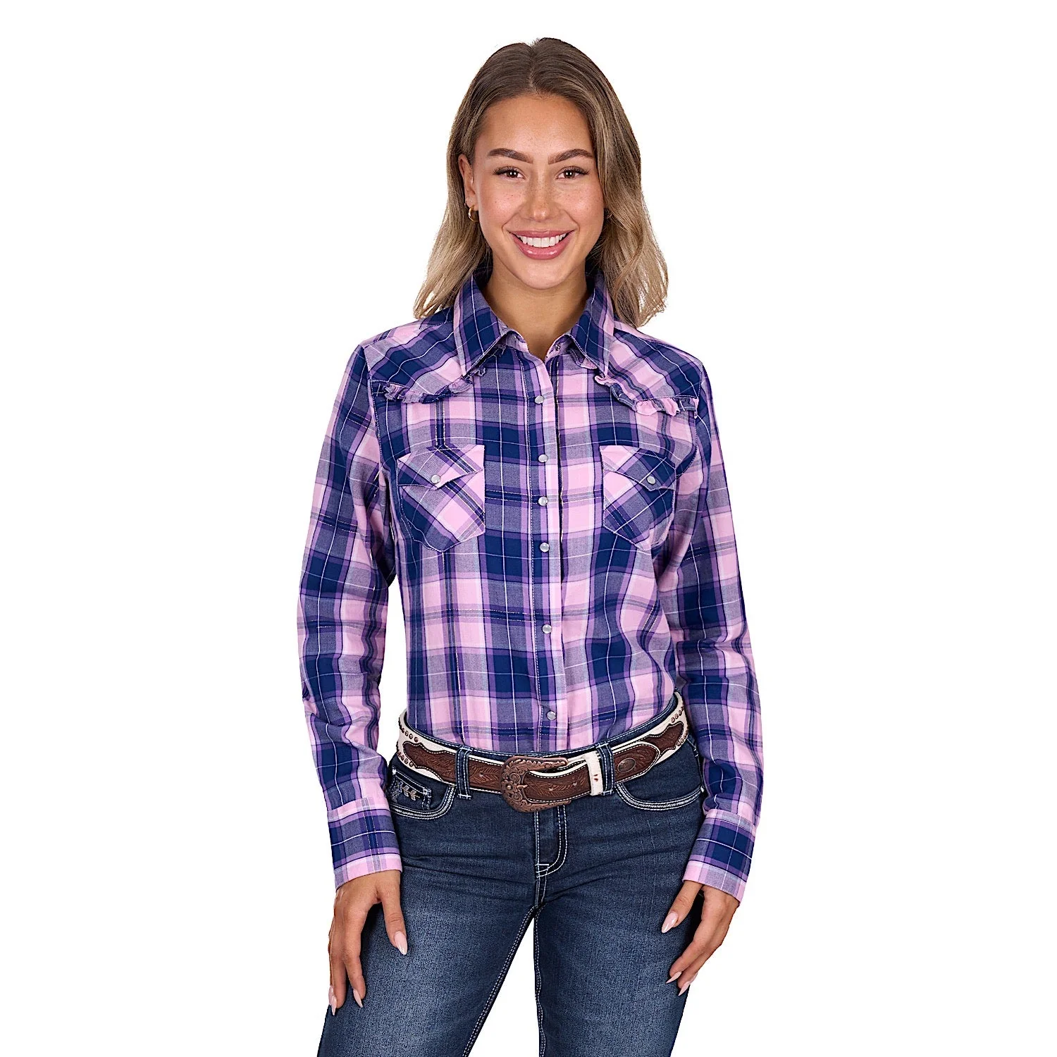 Pure Western Women's Arleen Shirt - Pink/Navy Check