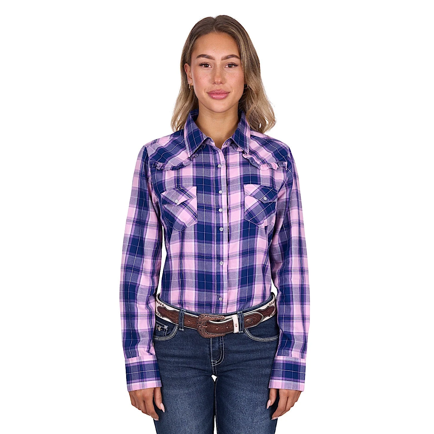 Pure Western Women's Arleen Shirt - Pink/Navy Check - Image 2