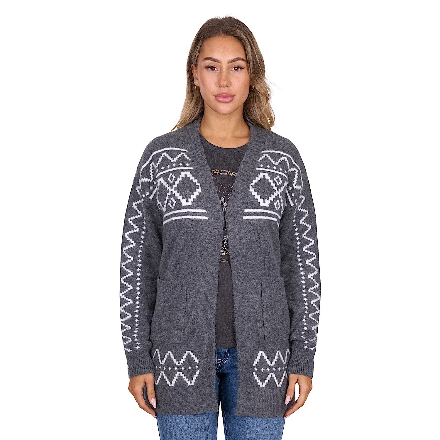 Pure Western Women's Cora Knitted Cardigan - Charcoal Marle - Image 2