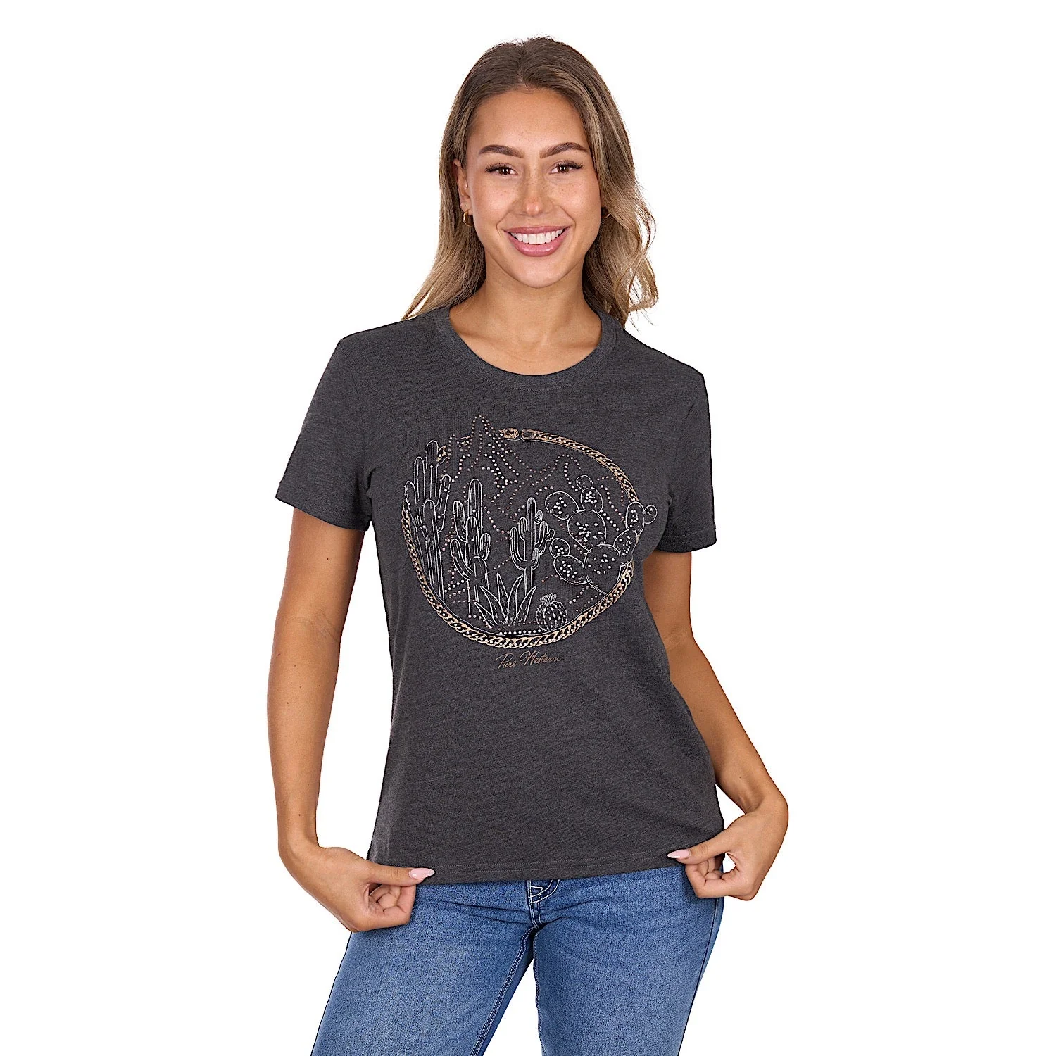 Pure Western Women's Destiny T-Shirt - Charcoal Marle