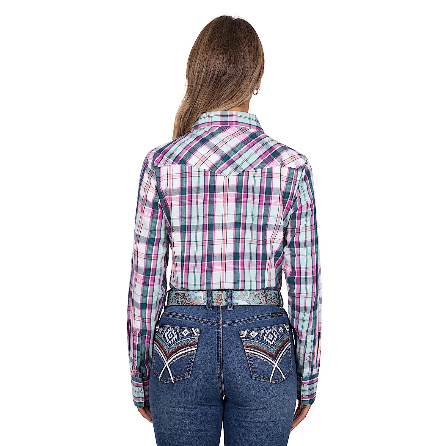 Pure Western Women's Nicola Shirt - Pink/Turquoise Check - Image 4