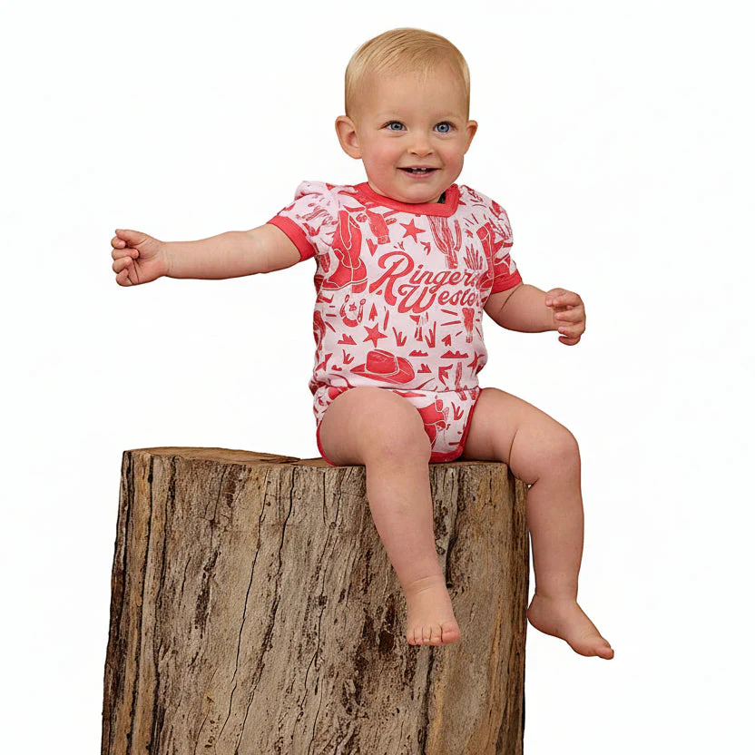 Ringers Western Babies Boot Scootin SS Romper - Barely Pink