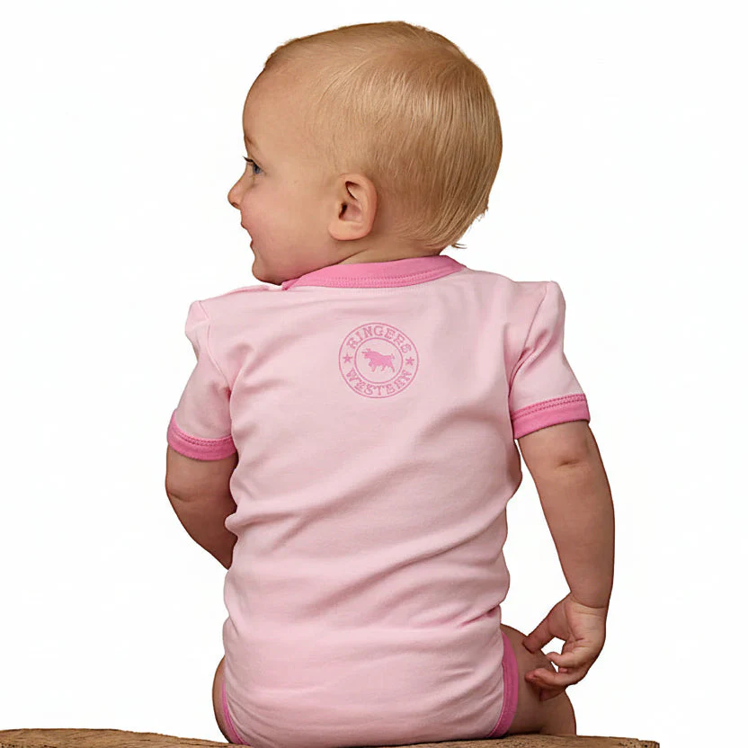 Ringers Western Babies Howdy Cowgirl SS Romper - Ballet Pink - Image 2