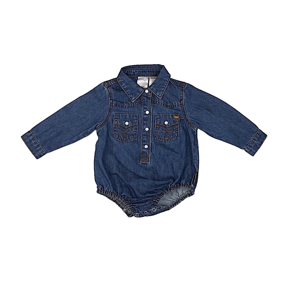 Ringers Western Babies Jax Chambray Western Shirt Romper - Classic Blue