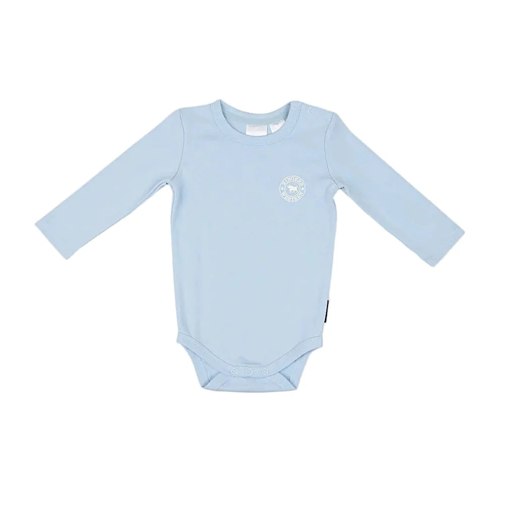 Ringers Western Babies Lil' Rascal Signature Bull Long Sleeve Romper - Blue/White - Image 2