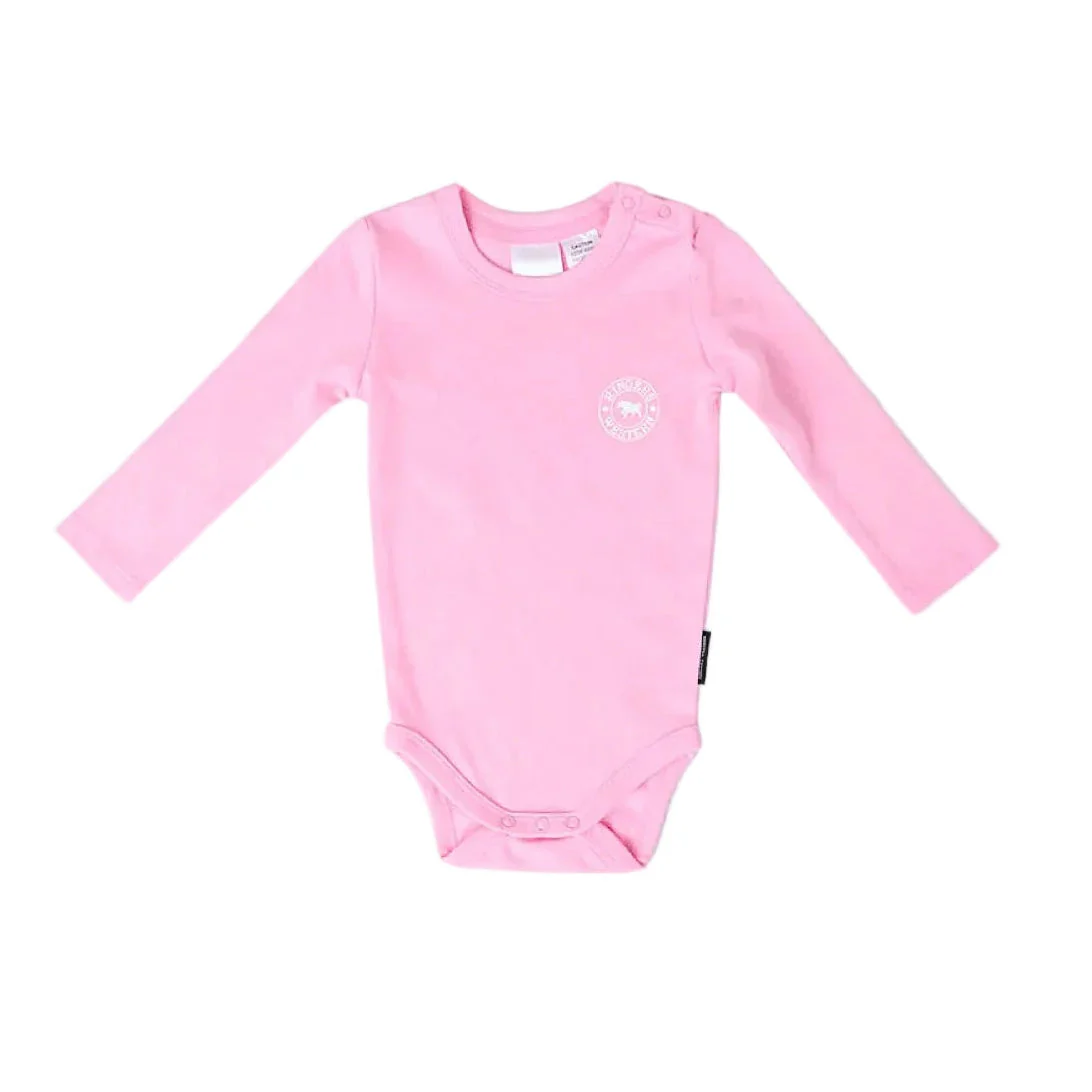 Ringers Western Babies Lil' Rascal Signature Bull Long Sleeve Romper - Pink/White - Image 2