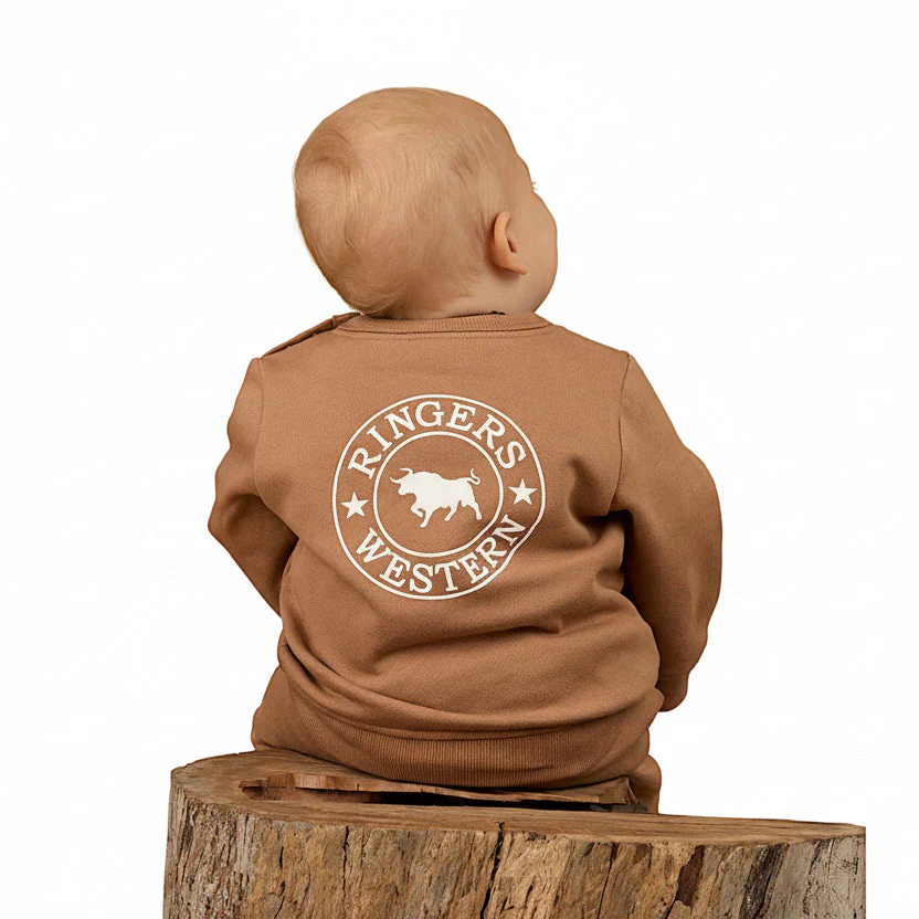 Ringers Western Babies Mini Ringer Signature Bull Fleece Pullover - Clay/White