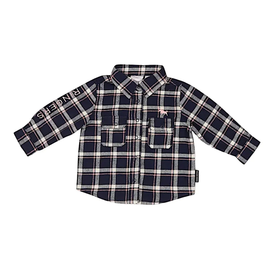 Ringers Western Babies Rory Flannel Shirt - Navy/Pink Print - Image 2