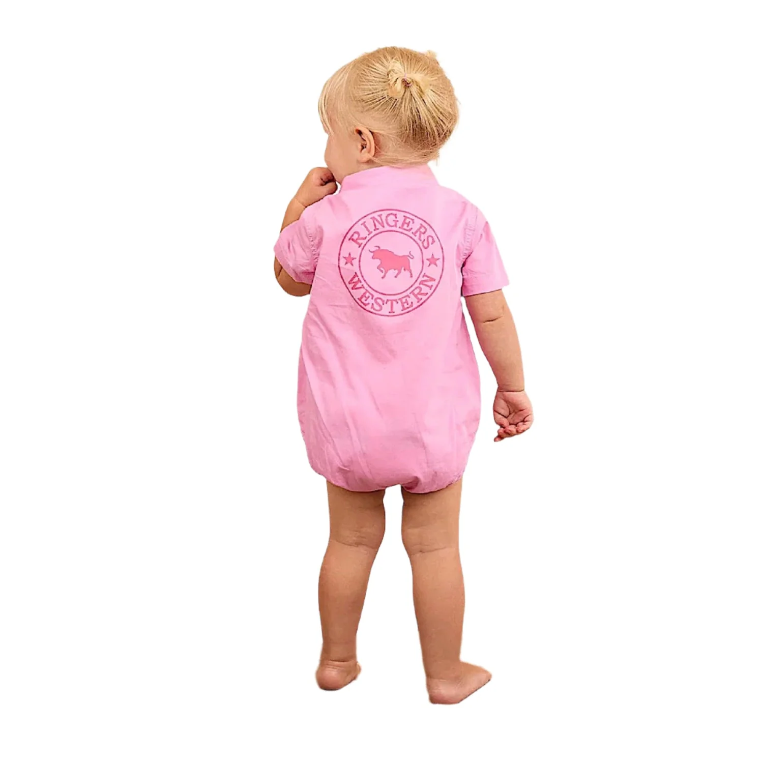 Ringers Western Babies Short Sleeve Work Shirt Romper - Pastel Pink - Image 2
