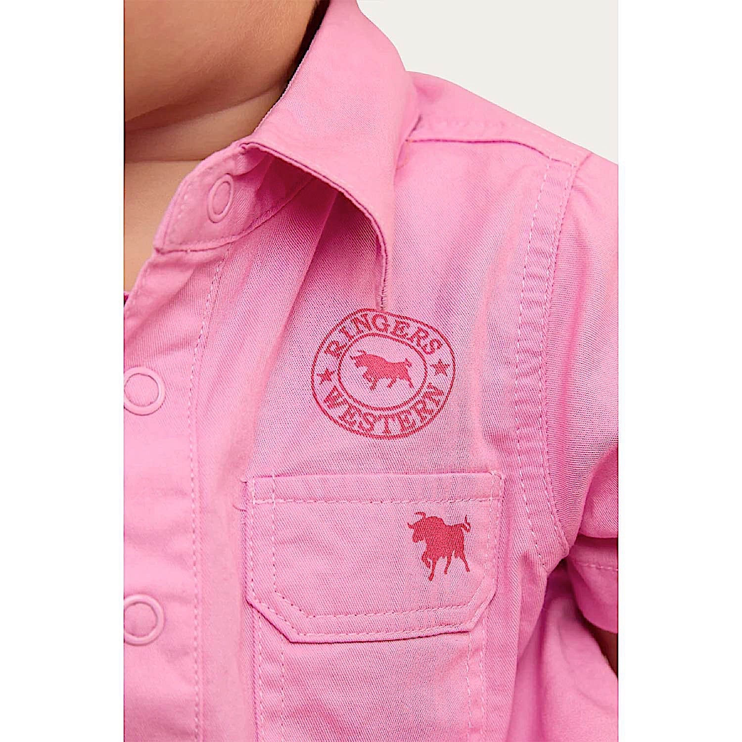 Ringers Western Babies Short Sleeve Work Shirt Romper - Pastel Pink - Image 4