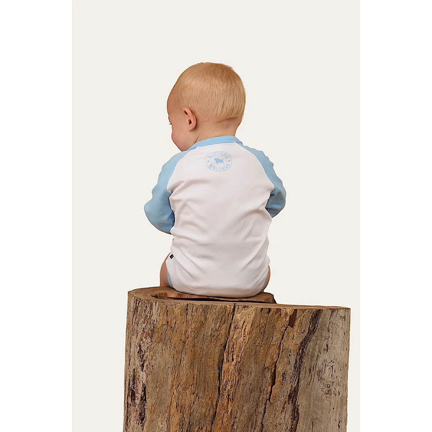 Ringers Western Babies Trucker Kid Long Sleeve Romper - White/Blue - Image 2