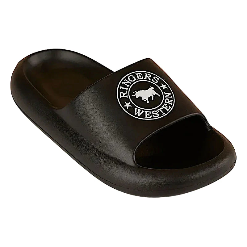 Ringers Western Unisex Freshy Sliders - Black with White Print - Image 5