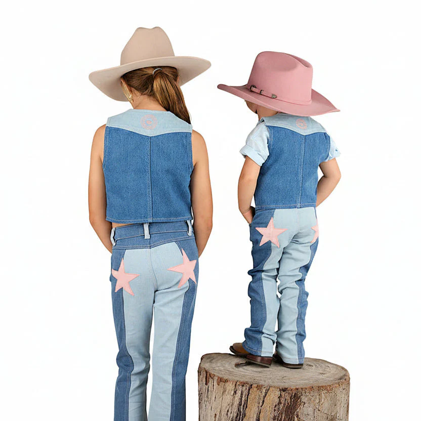 Ringers Western Girl's Ella Panel Vest - Vintage Light Blue/Dark Mid Blue - Image 2