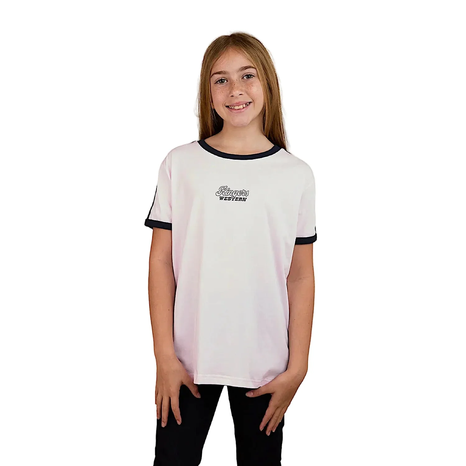 Ringers Western Girl's Western Wonder Ringer T-Shirt - Barely Pink