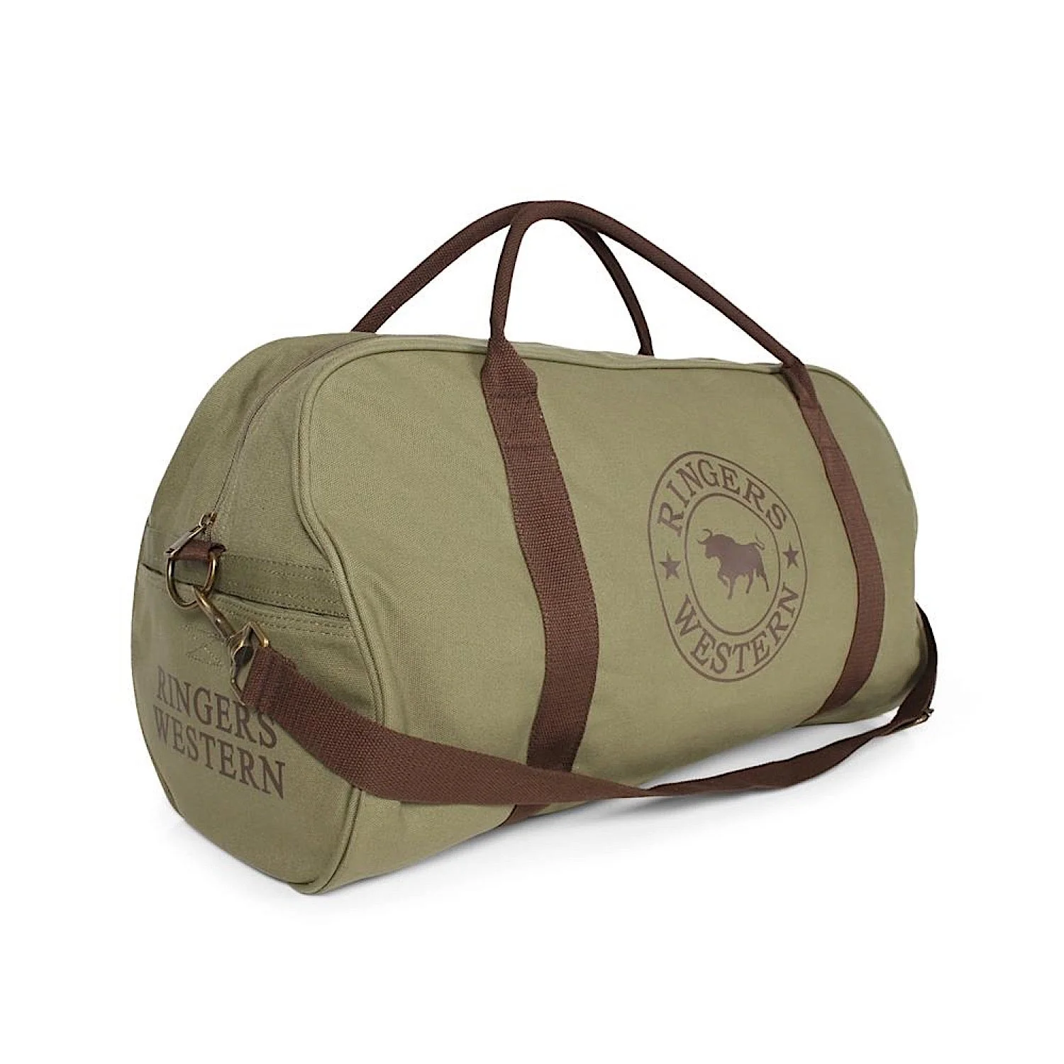 Ringers Western Gundagai Duffle Bag Khaki and Deep Brown - Image 2