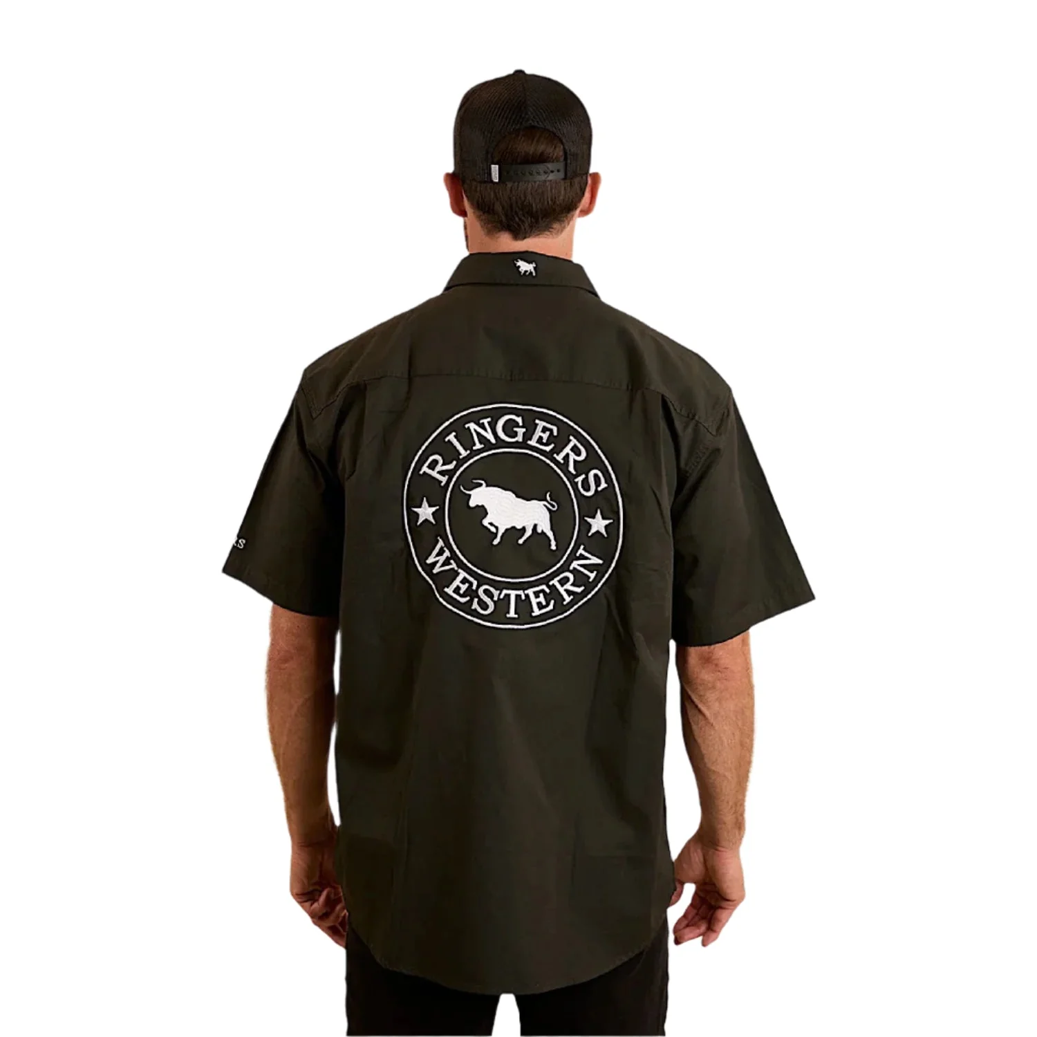 Ringers Western Men's Hawkeye Full Button Work Shirt Short Sleeve - Charcoal/White - Image 2