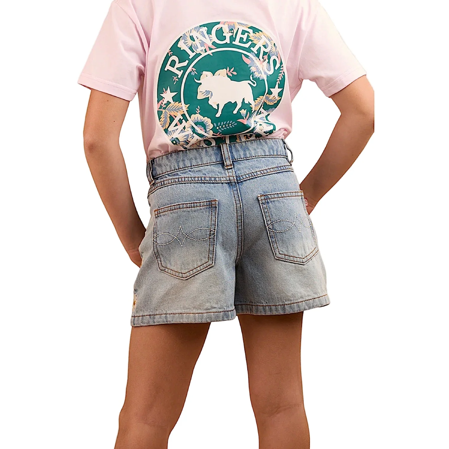 Ringers Western Kid's Bridie Denim Short - Light Wash Blue - Image 2