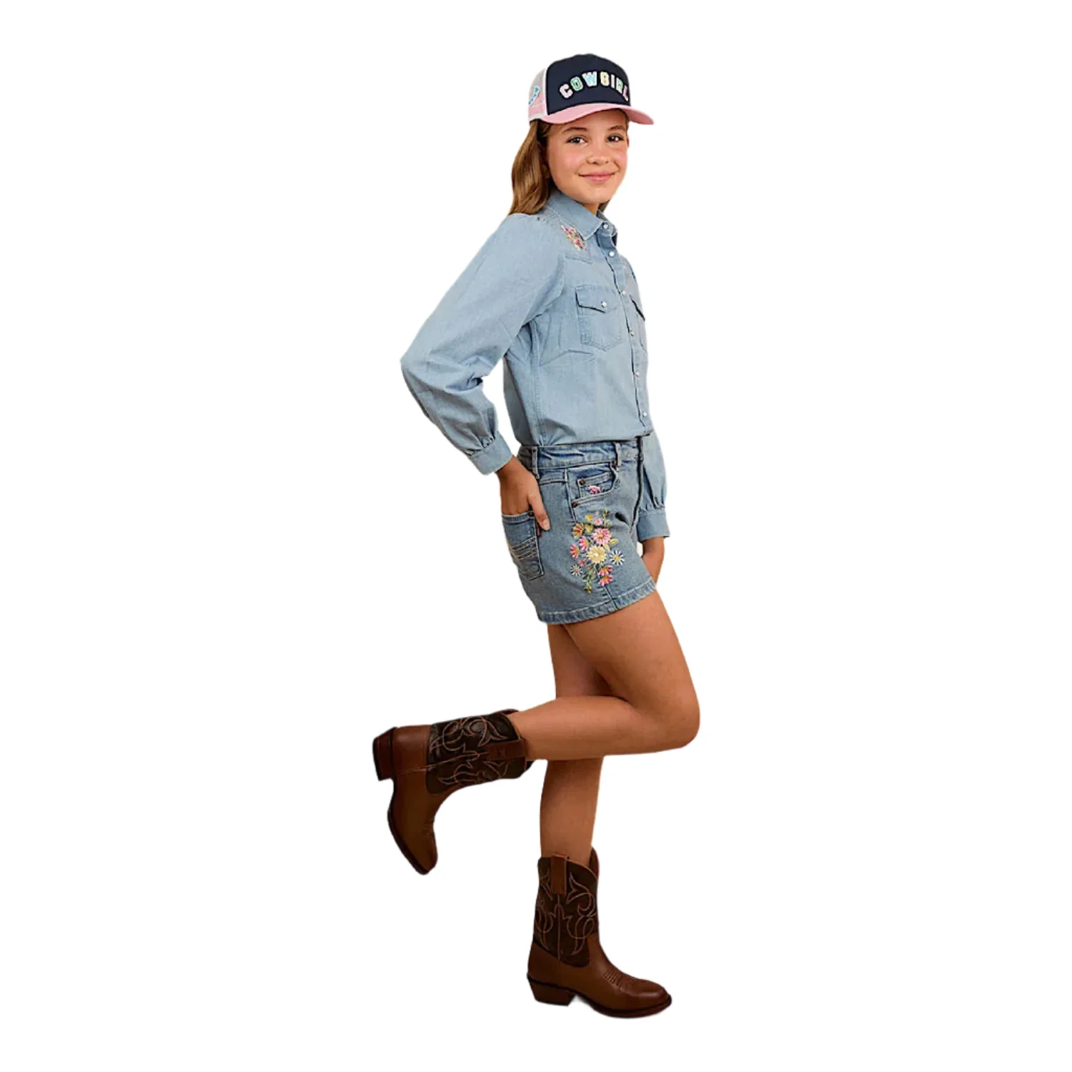 Ringers Western Kid's Dahlia Denim Shorts - Light Blue - Image 4