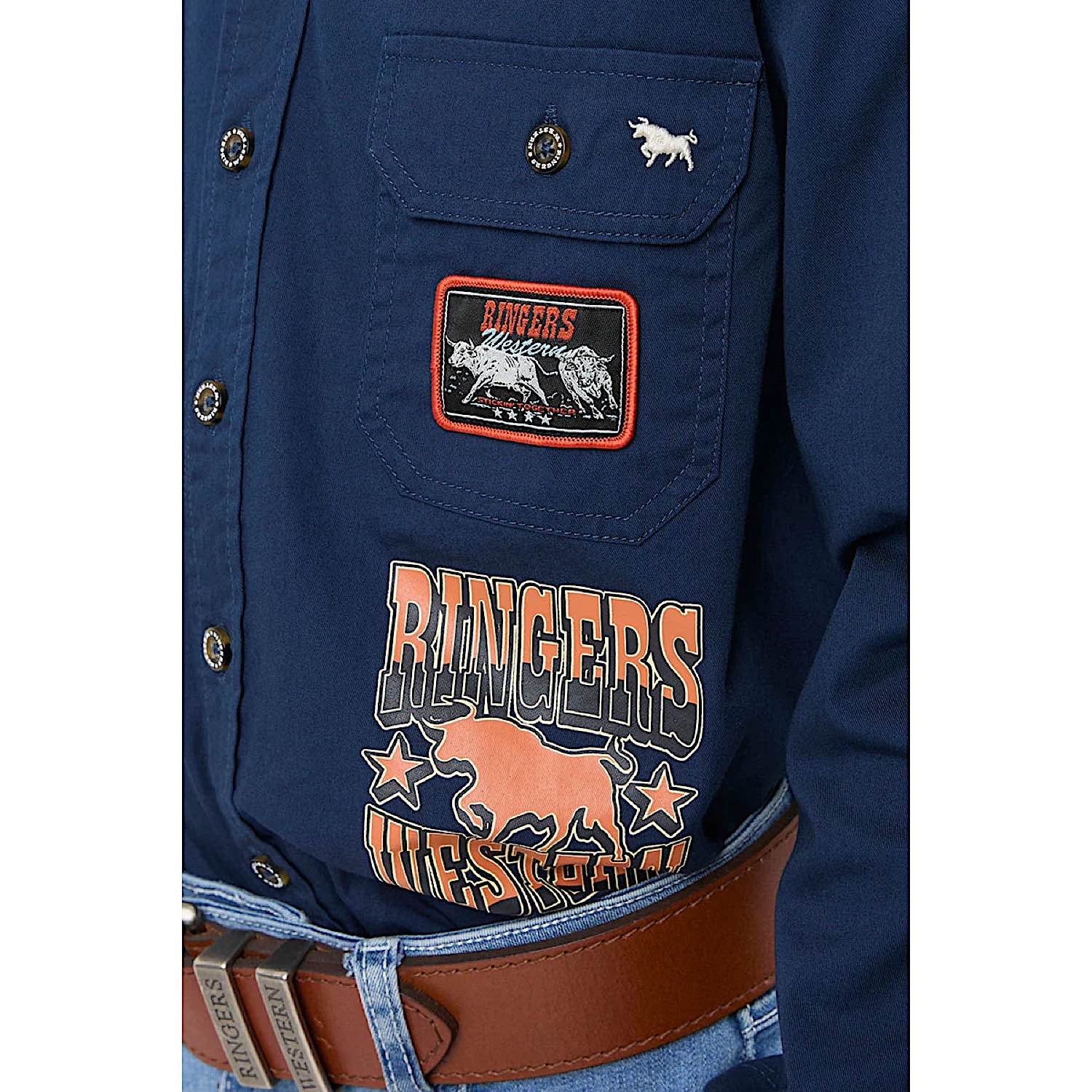 Ringers Western Kid's Freehand Full Button Work Shirt - Navy - Image 4