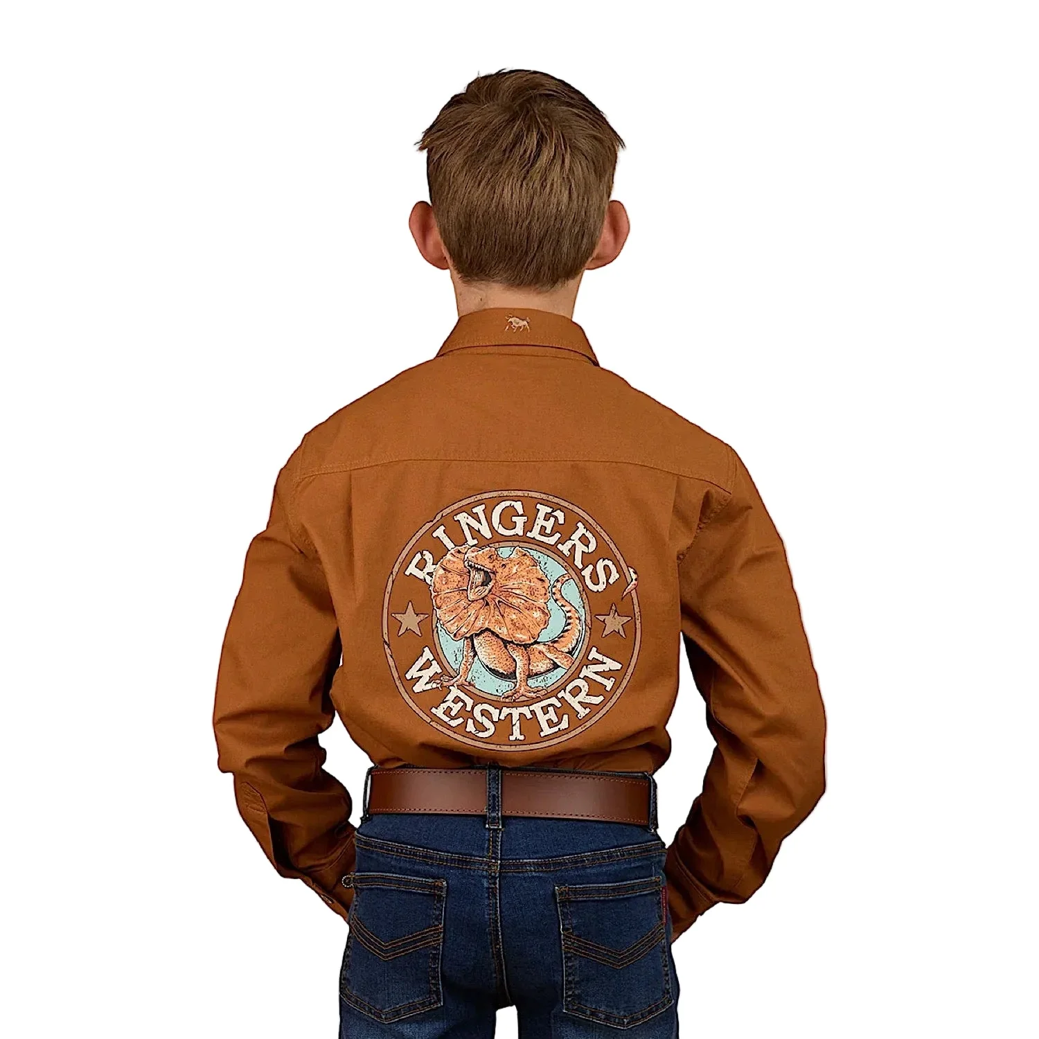 Ringers Western Kid's Jackaroo Full Button Printed Work Shirt - Tobacco - Image 4