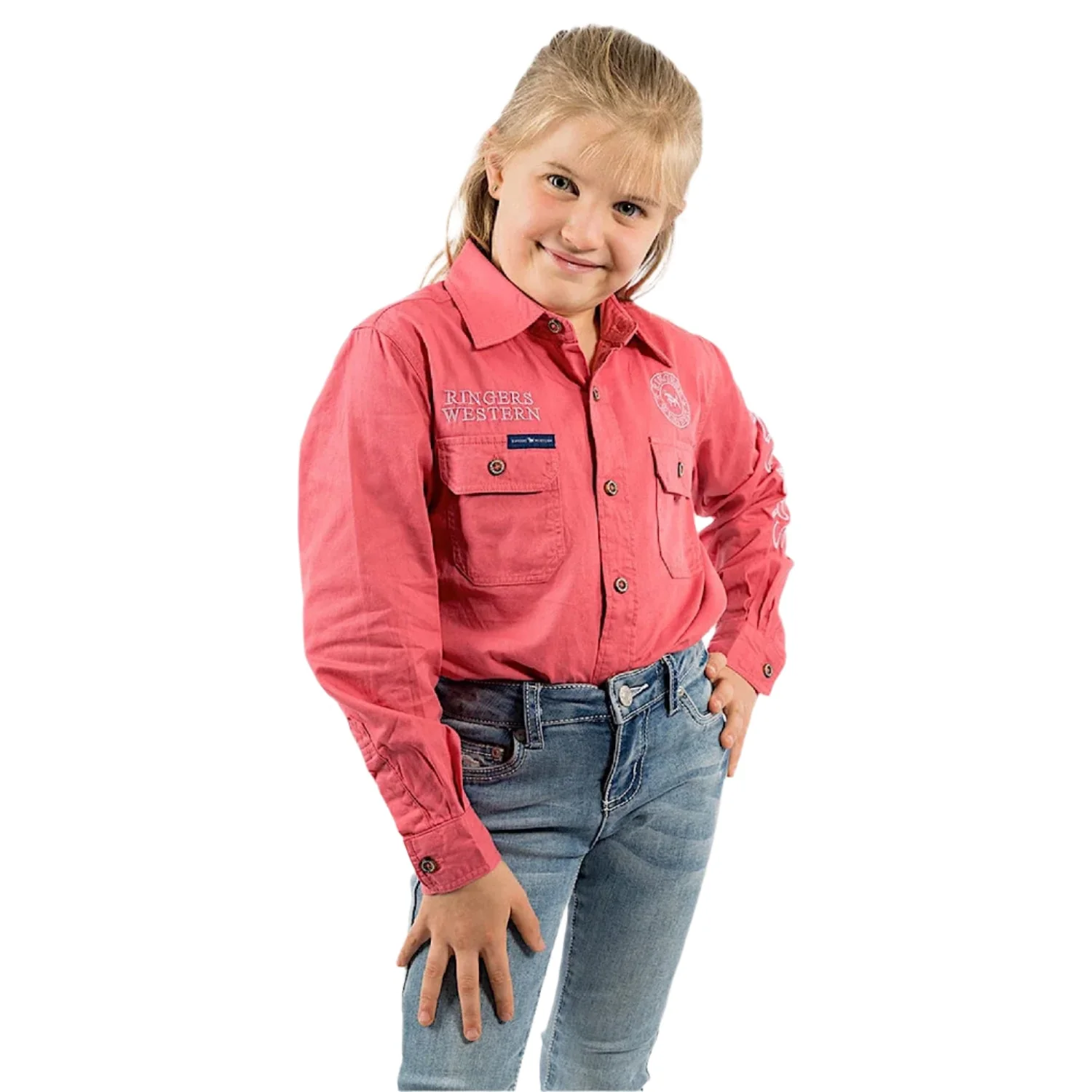 Ringers Western Kid's Jackaroo Full Button Shirt - Camelia Rose/Ballet Pink