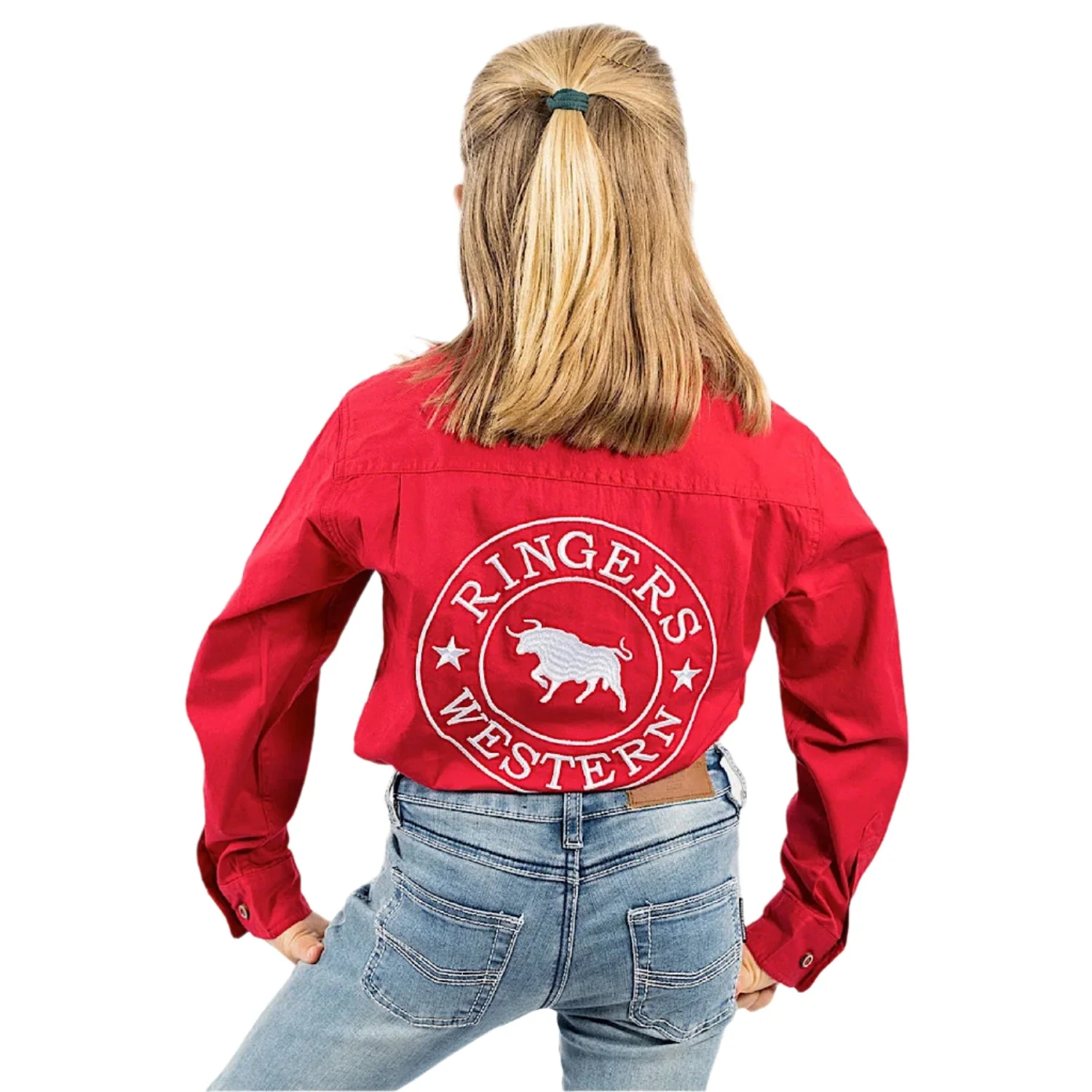 Ringers Western Kid's Jackaroo Full Button Shirt - Dark Red / White - Image 2