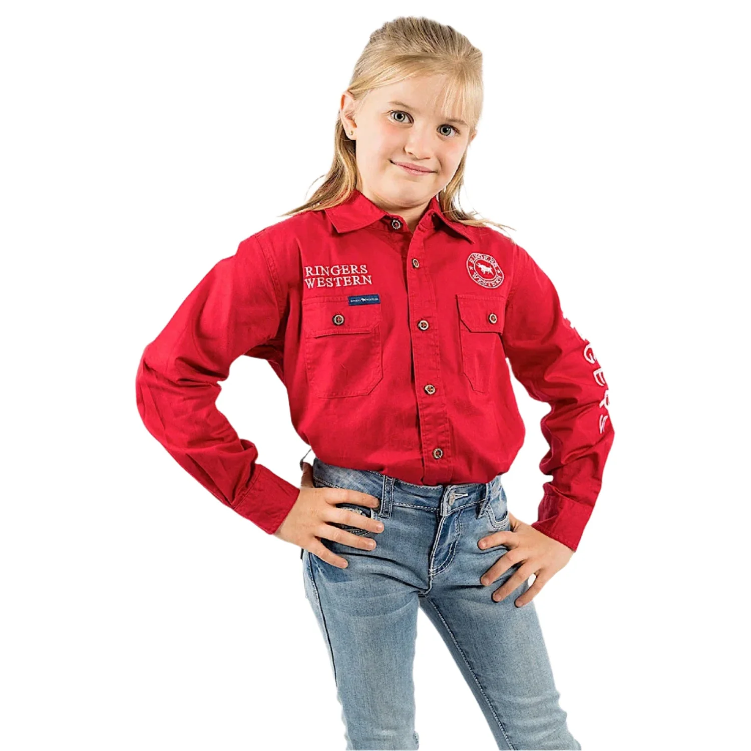 Ringers Western Kid's Jackaroo Full Button Shirt - Dark Red / White - Image 3