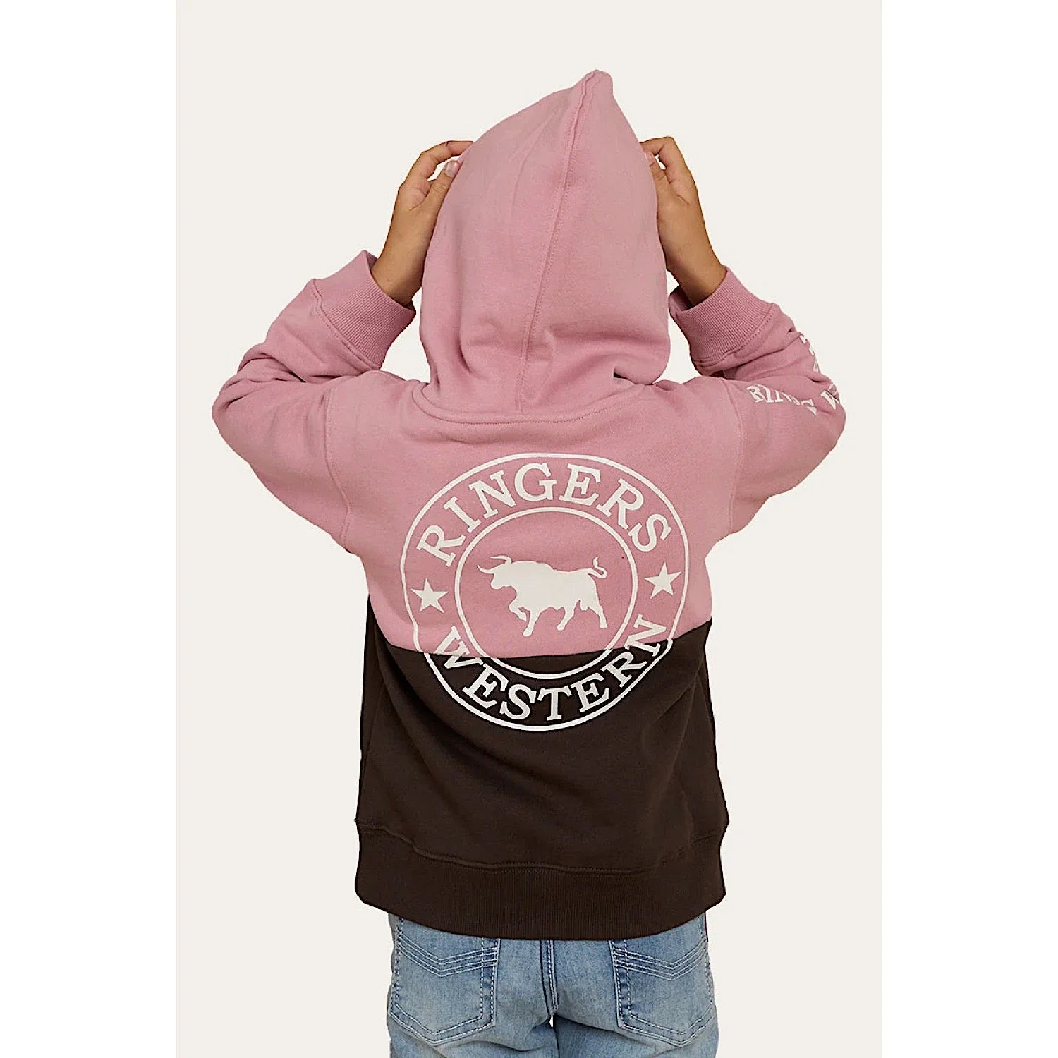 Ringers Western Kid's Oakey Hoodie - Rosey/Charcoal - Image 3