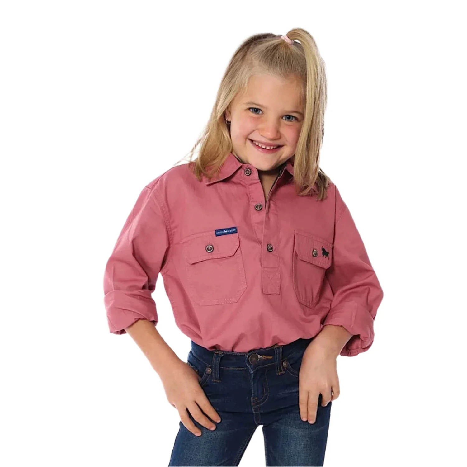 Ringers Western Kid's Ord River Half Button Work Shirt - Dusty Rose