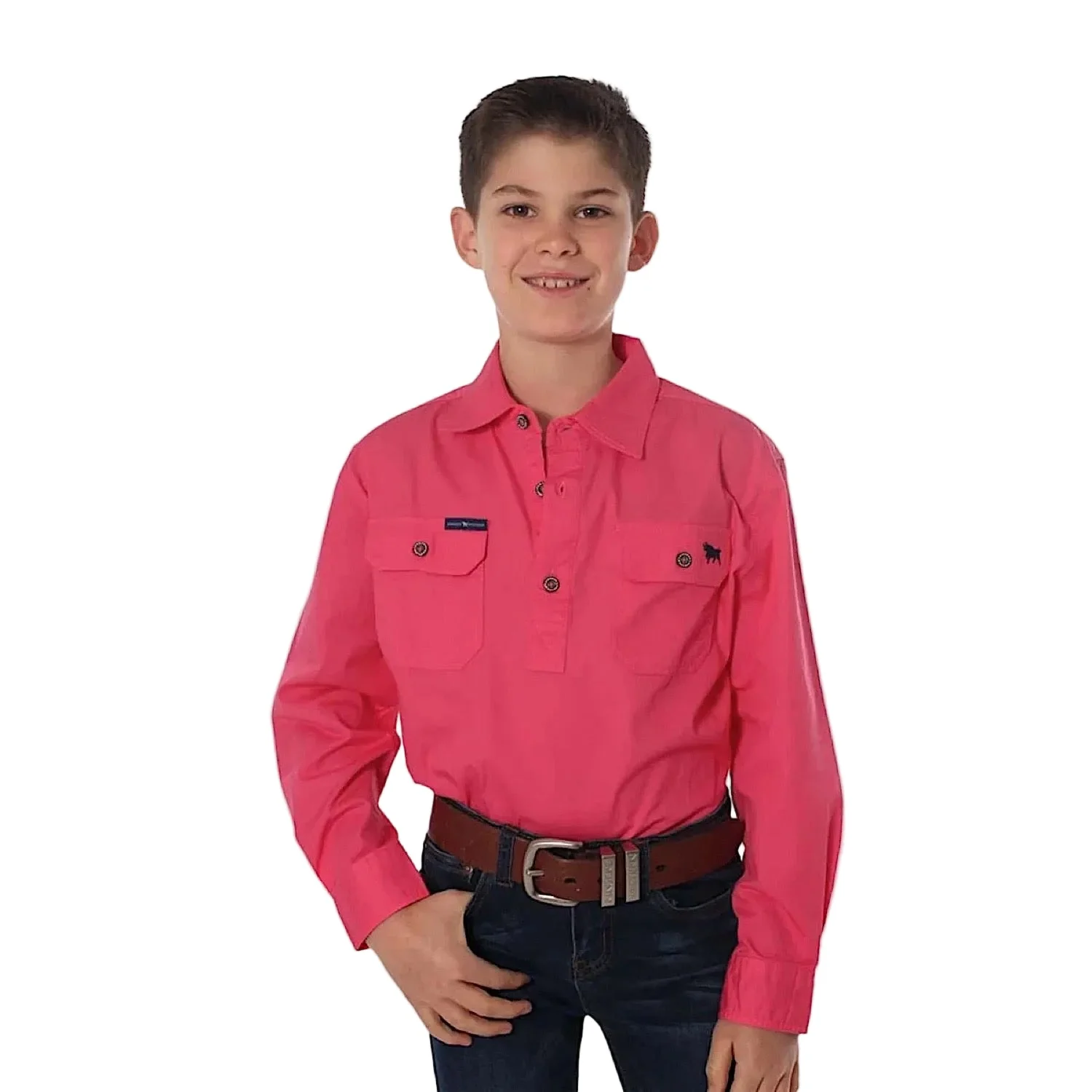 Ringers Western Kid's Ord River Half Button Work Shirt - Melon