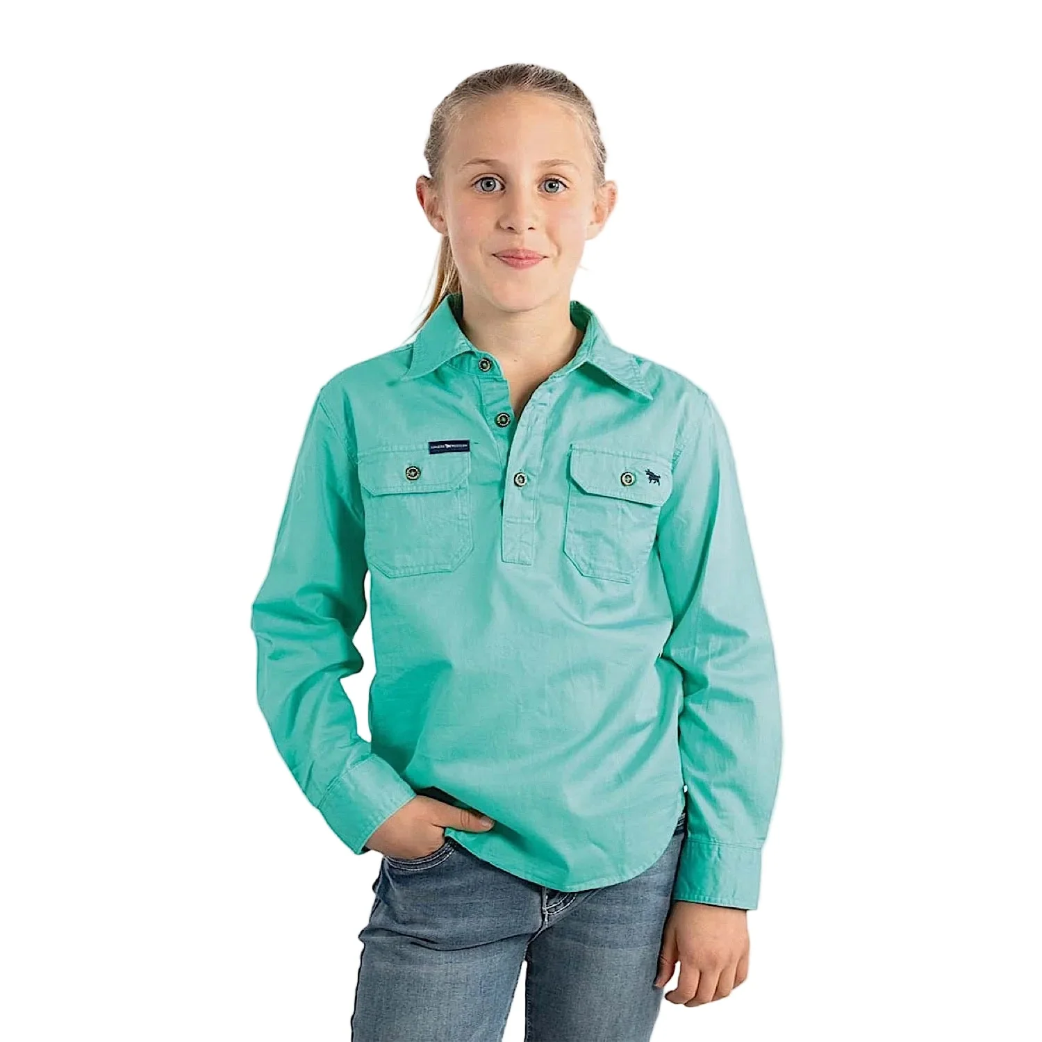 Ringers Western Kid's Ord River Half Button Work Shirt - Mint