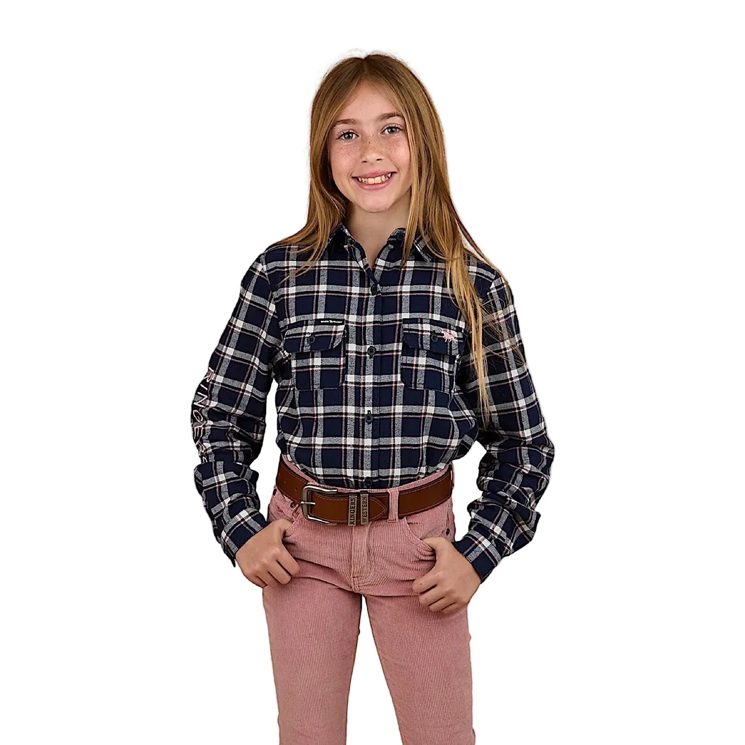 Ringers Western Kid's Rory Flannel Shirt - Navy/Pink