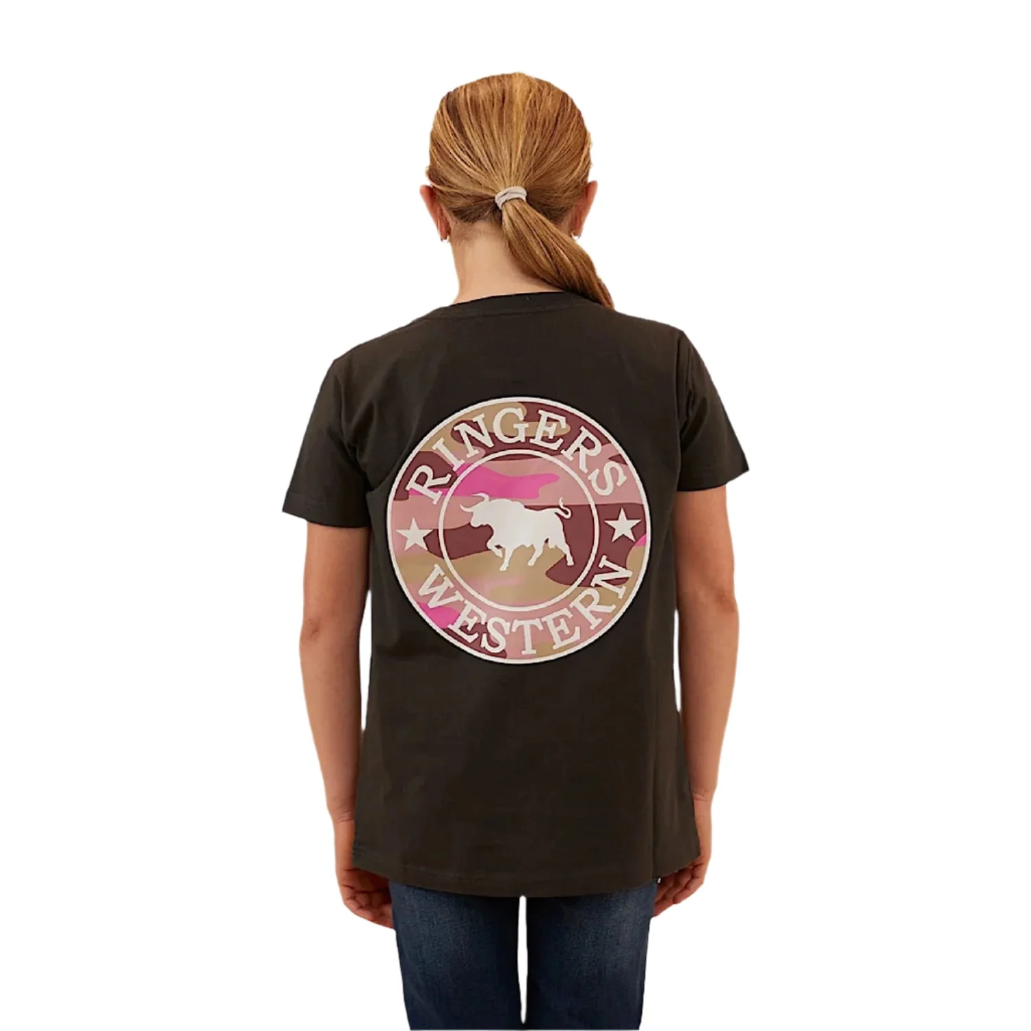 Ringers Western Kid's Signature Bull Classic Fit T-Shirt - Charcoal/Pink Camo - Image 2