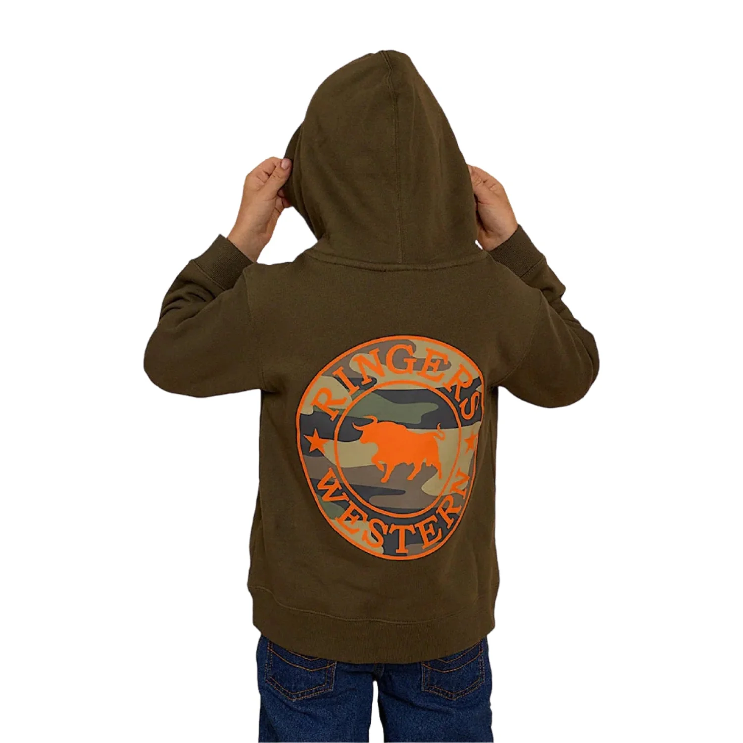 Ringers Western Kids Signature Bull Hoodie - Military Green/Camo - Image 3