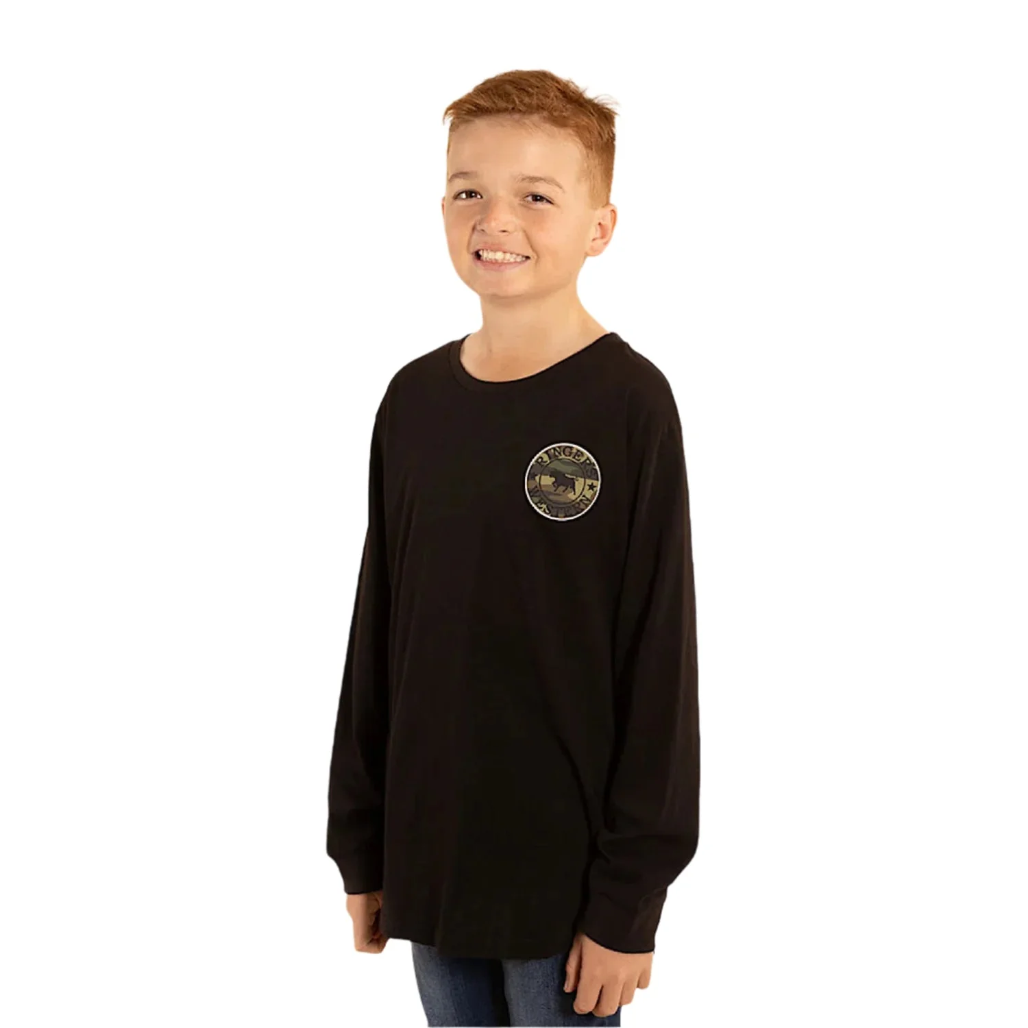 Ringers Western Kid's Signature Bull Long Sleeve T-Shirt - Black/Camo