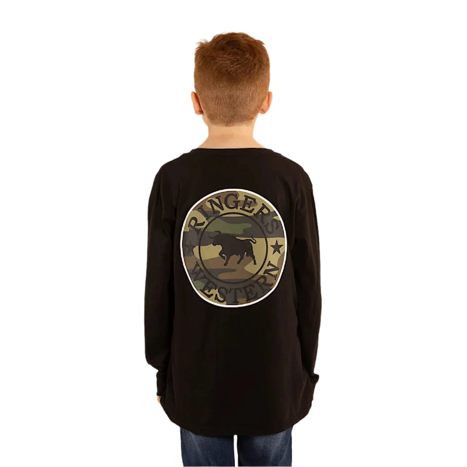 Ringers Western Kid's Signature Bull Long Sleeve T-Shirt - Black/Camo - Image 2