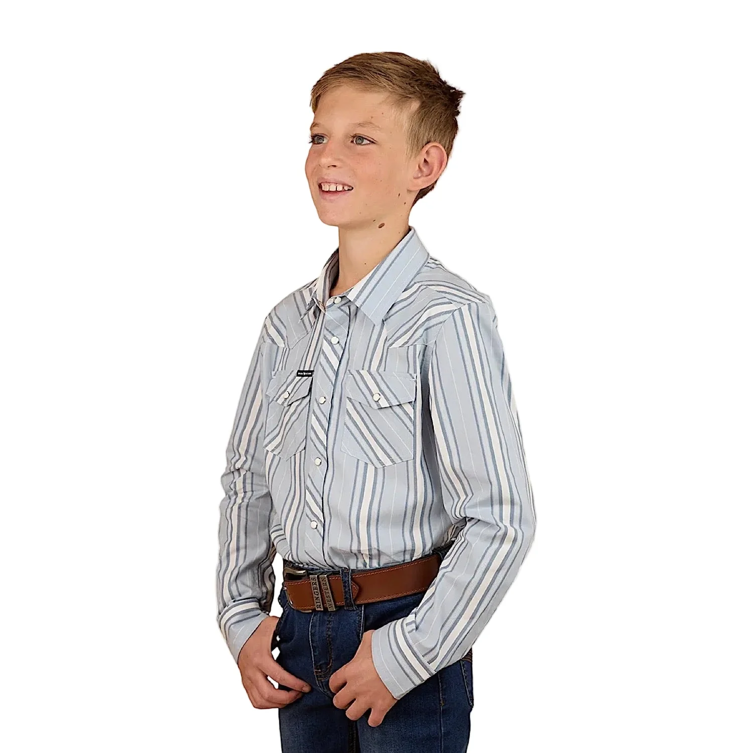Ringers Western Kid's Station Western Shirt - Off White/Dusty Blue - Image 2
