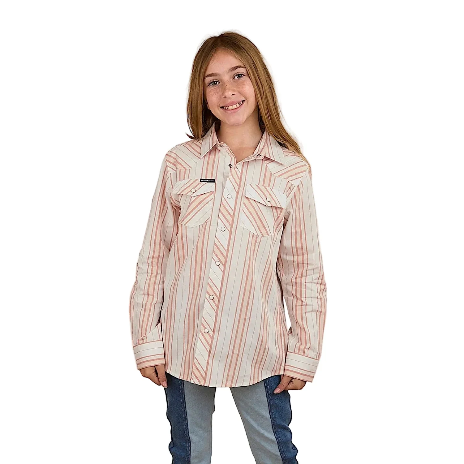 Ringers Western Kid's Station Western Shirt - Off White/Pink - Image 5