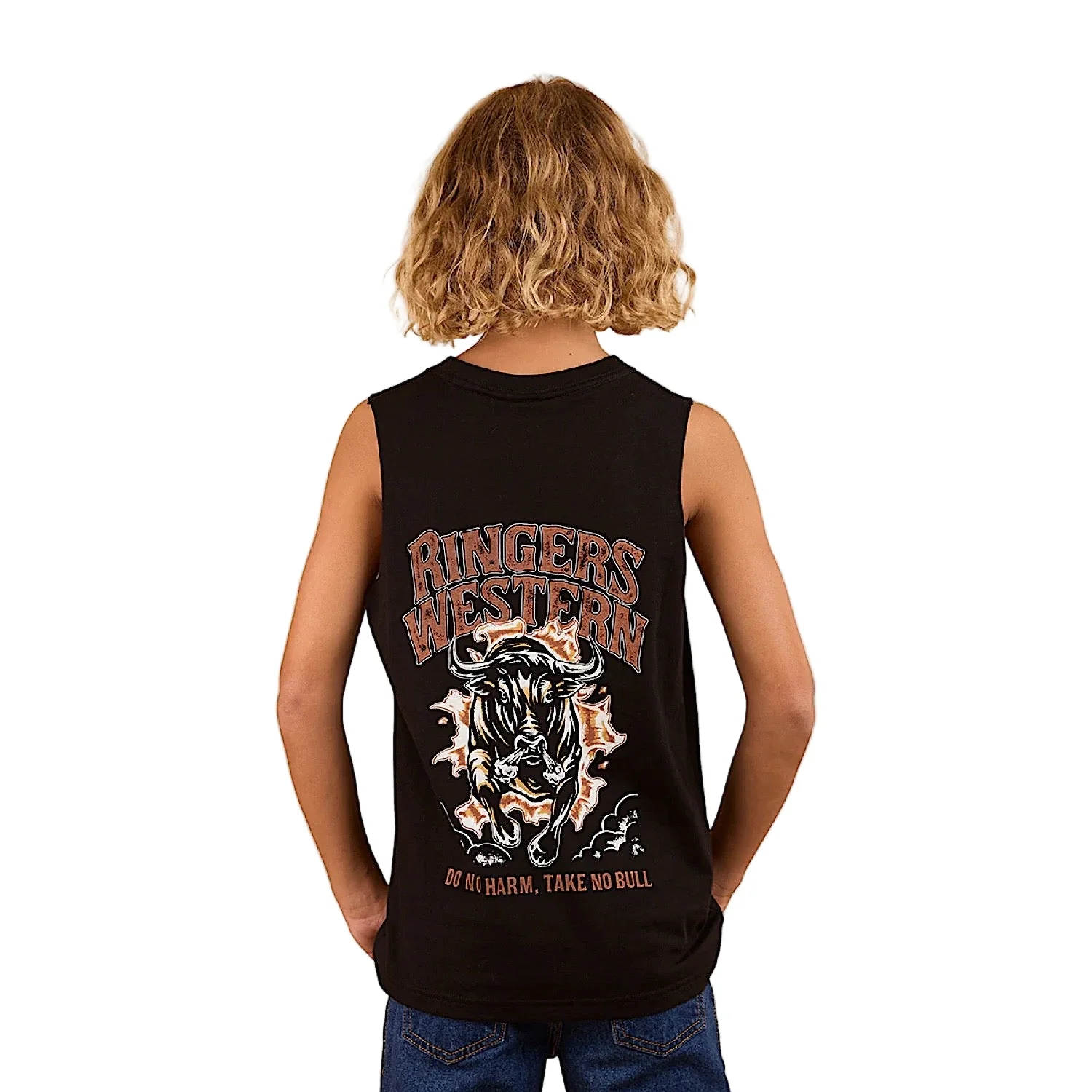 Ringers Western Kid's Take No Bull Muscle Tank - Black - Image 2