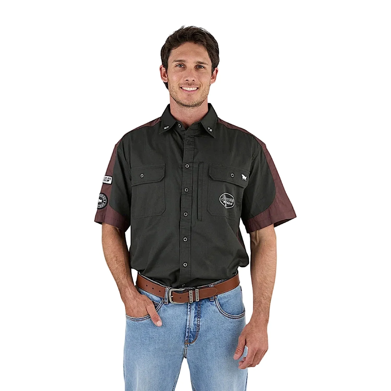 Ringers Western Men's Back Roads Short Sleeve Work Shirt - Charcoal - Image 3