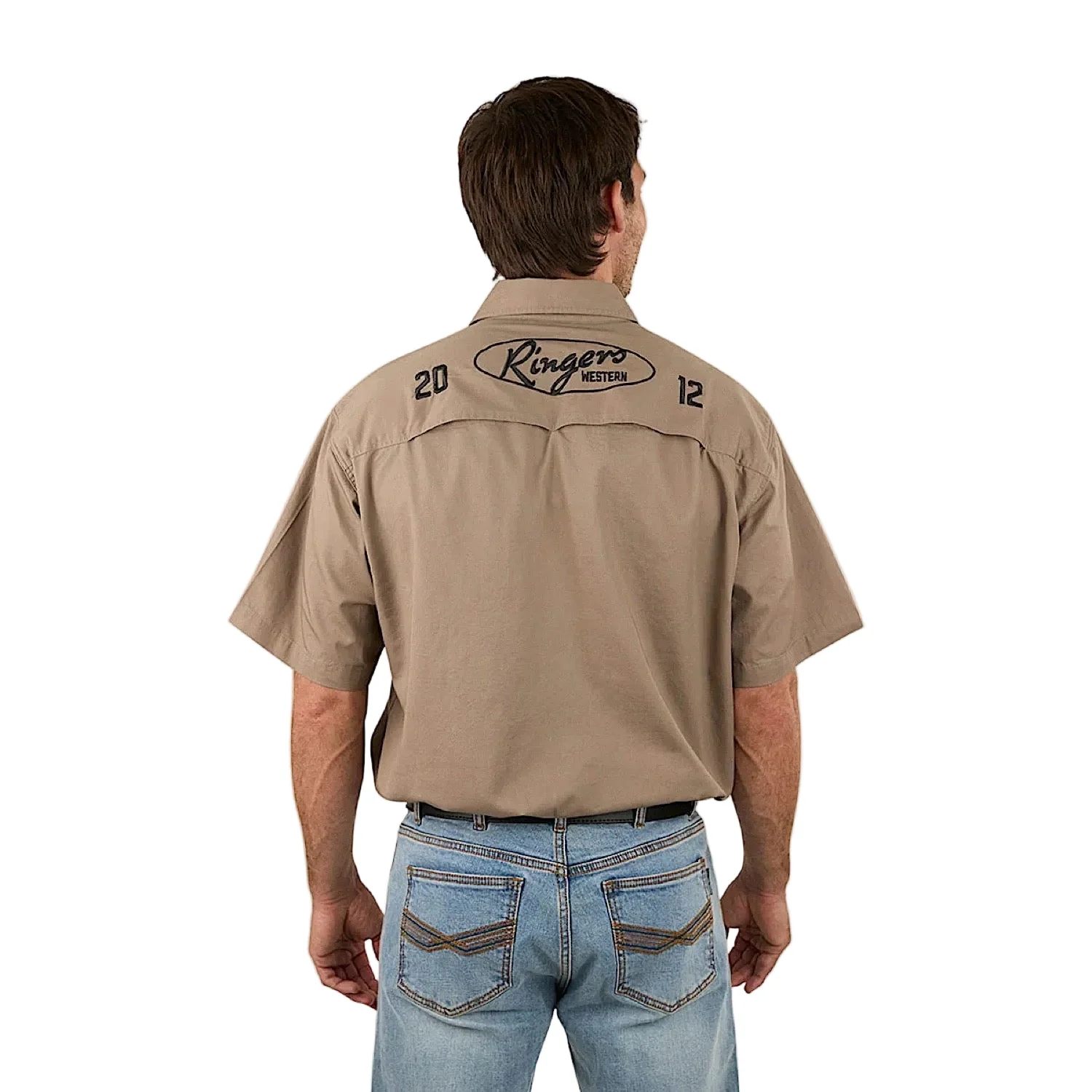 Ringers Western Men's Bull Dodger Full Button Short Sleeve Work Shirt - Mushroom - Image 3