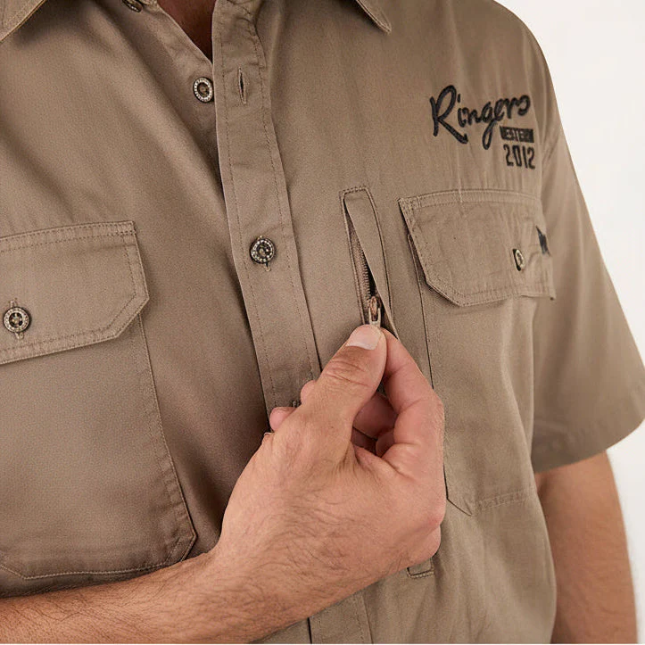 Ringers Western Men's Bull Dodger Full Button Short Sleeve Work Shirt - Mushroom - Image 4