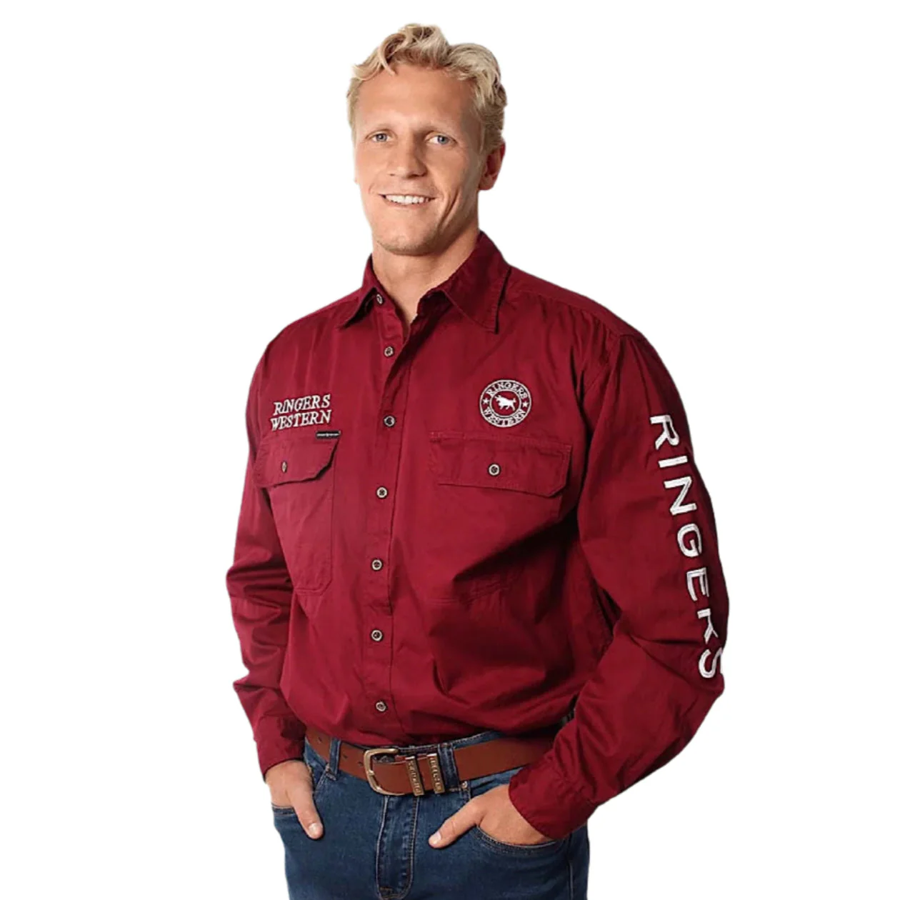 Ringers Western Men's Hawkeye Full Button Work Shirt - Burgundy