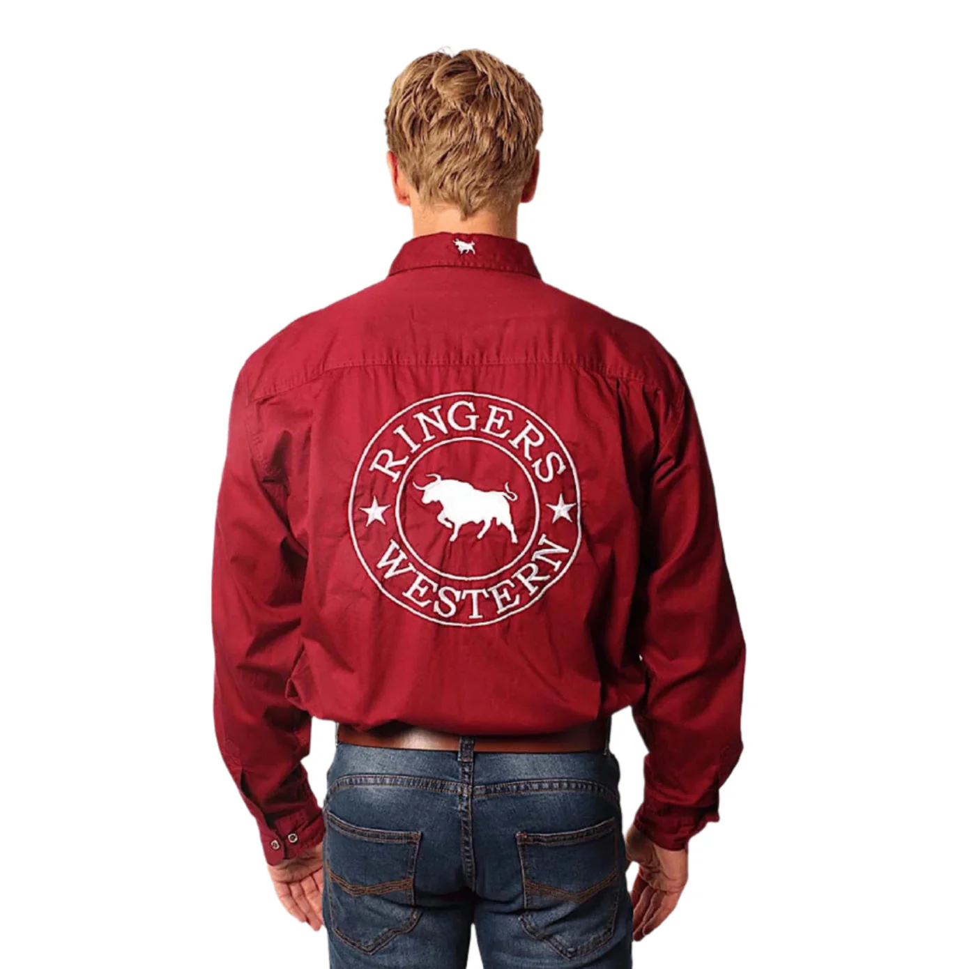 Ringers Western Men's Hawkeye Full Button Work Shirt - Burgundy - Image 2