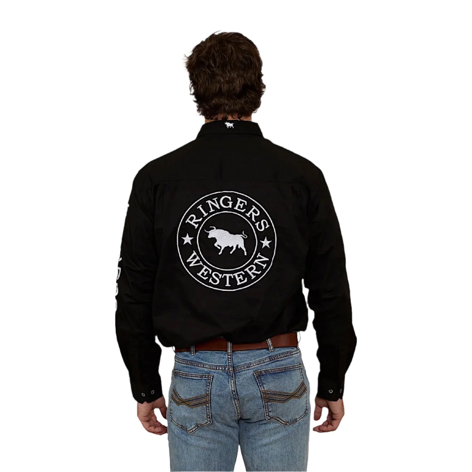 Ringers Western Men's Hawkeye Half Button Work Shirt - Black - Image 2